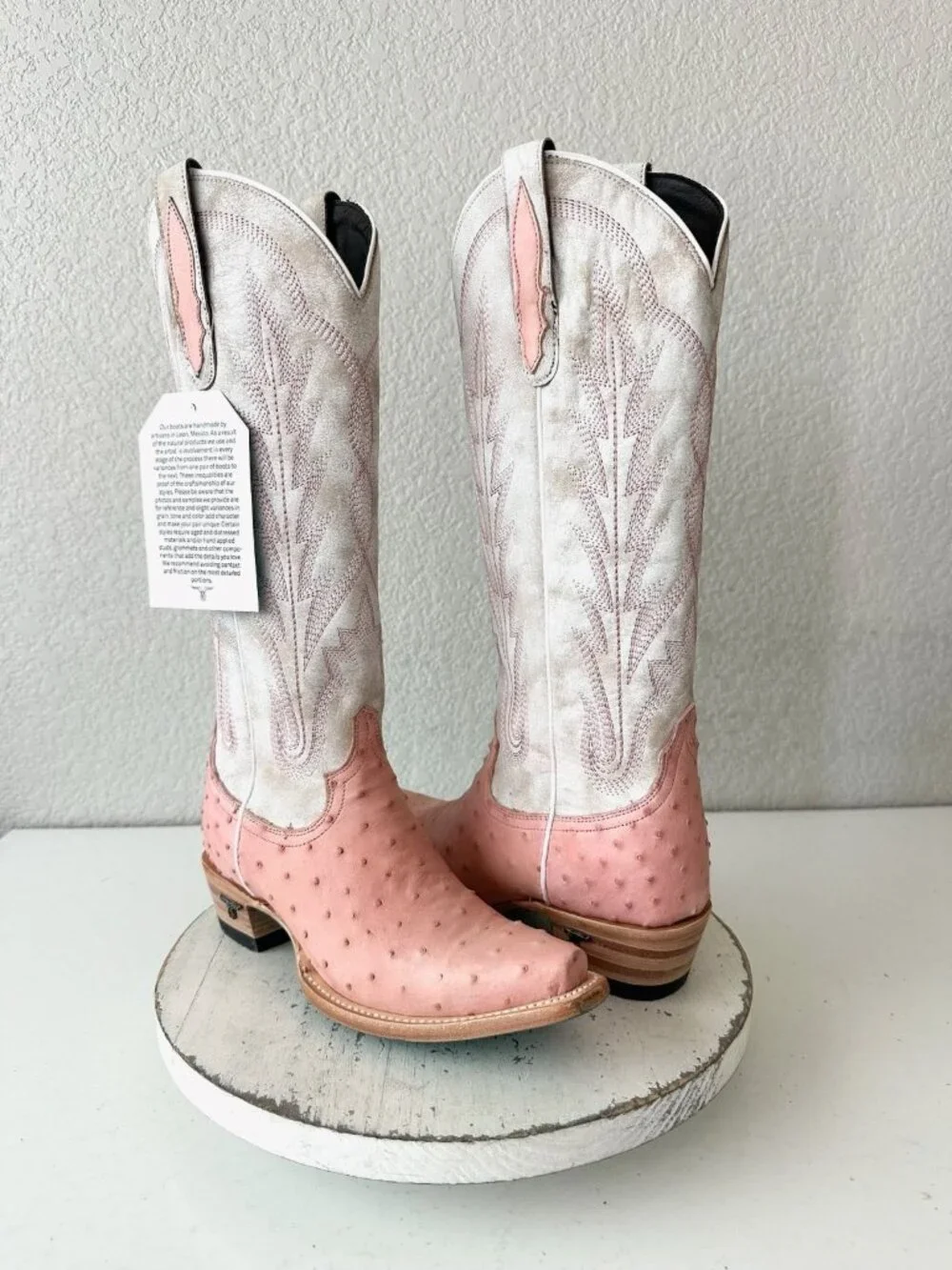Lane SKYLIGHT Cowboy Boots Pink Ostrich Western Cowgirl Tall Snip Toe Womens 6.5 - Picture 12 of 12